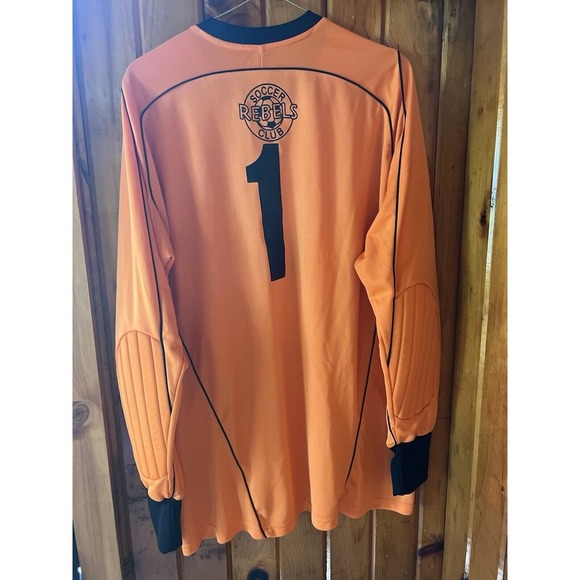 Adidas Shirt Mens Large Orange Black Clima365 Goalie Padded Elbows Soccer - Picture 2 of 3